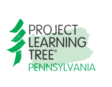 Logo with green and black letter stating Project Learning Tree Pennsylvania over outline of the state