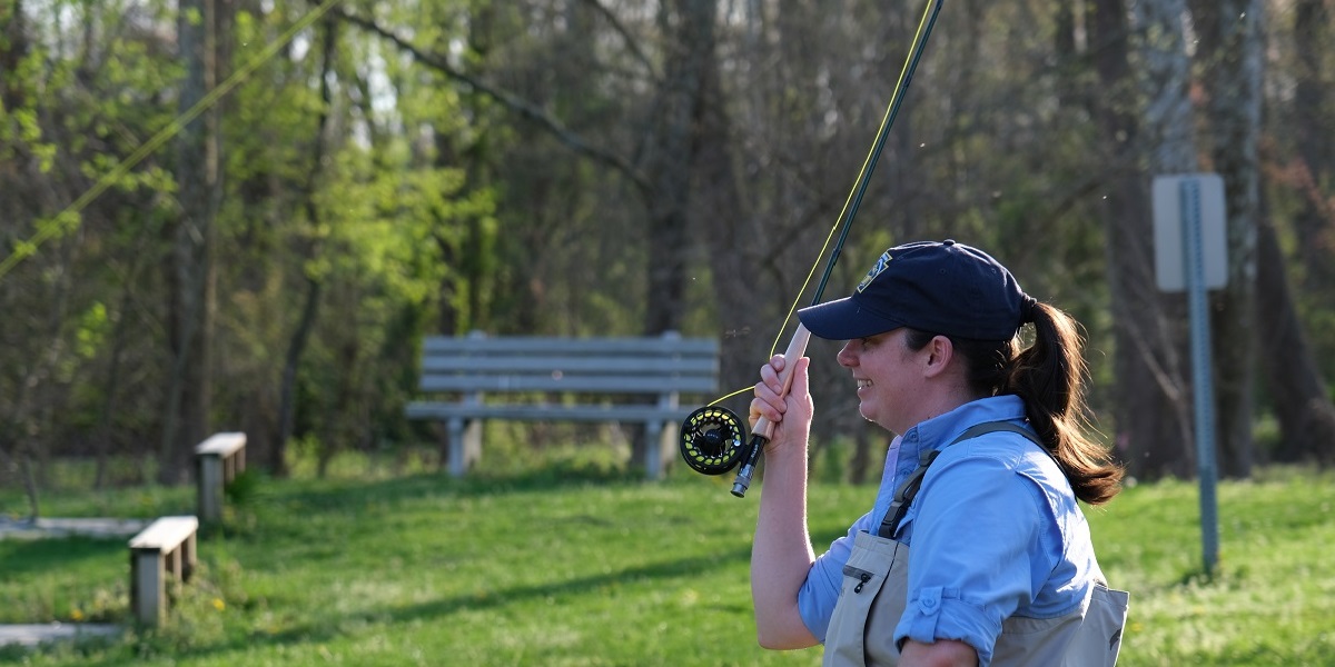 PFBC educator casts a fly-fishing rod 