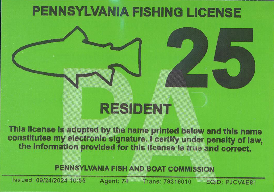 Photo of a 2025 Resident Annual Fishing License with a Trout Permit