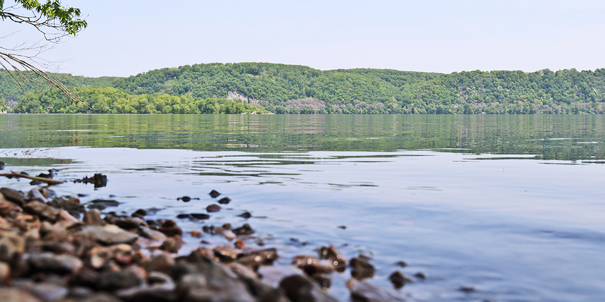 Wide shot of the Susquehanna River from the perspective of the shoreline.