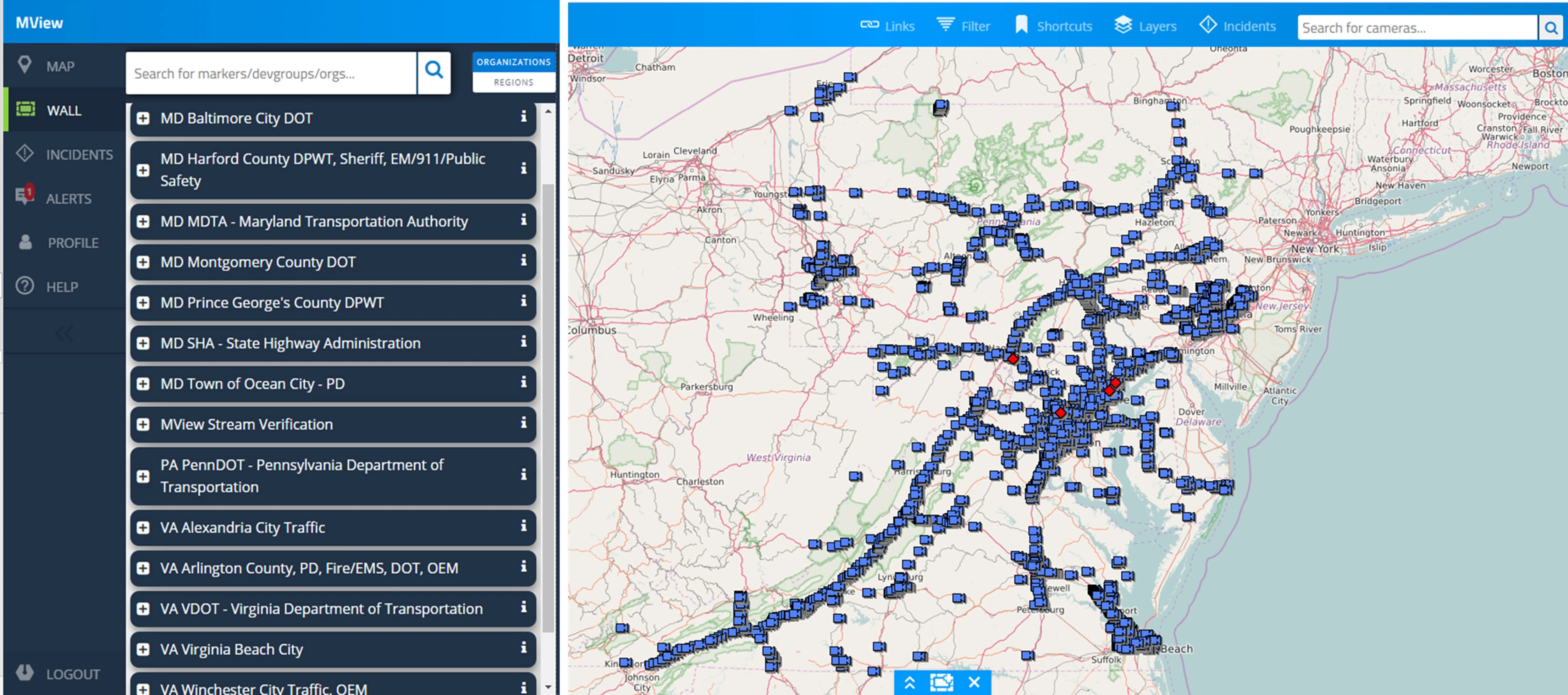 A screenshot of a website used to show video sharing entities, along with a map of where the entities are located.