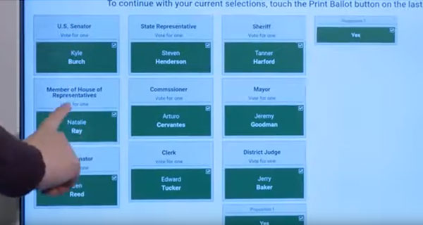 Ballot marking device showing the review screen