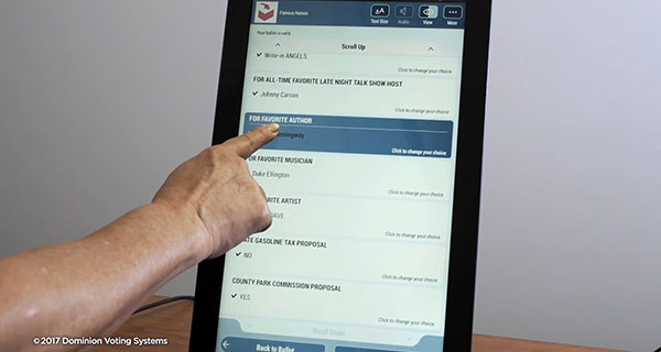 Person reviewing the selections on the ballot marking device