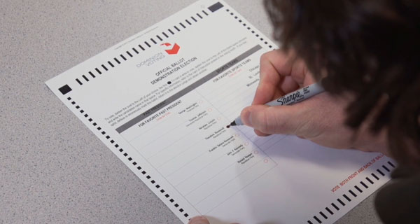 A voter marking the ballot