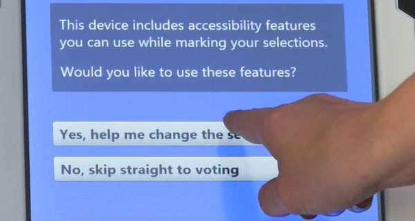 Ballot marking device asking if the user wants to use accessibility features